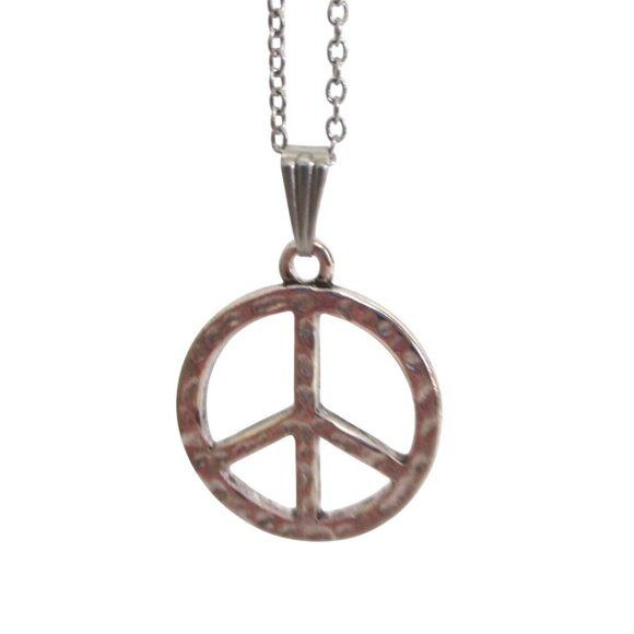 New Peace Sign Pendant Necklace On 19" Stainless Chain Hippy Boho Jewelry Gift - Picture 1 of 5
